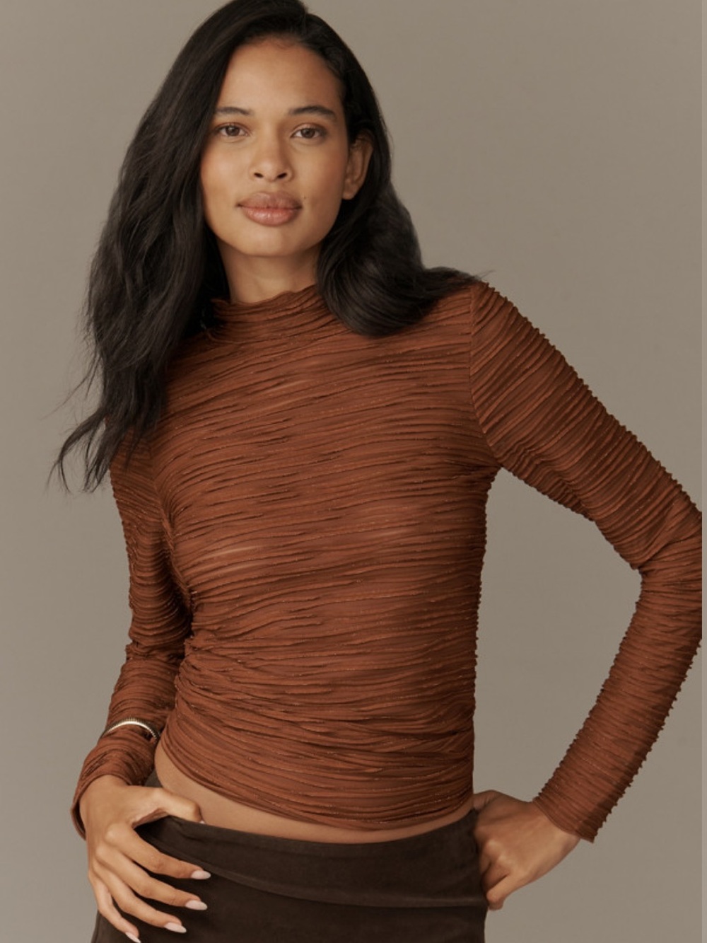 Anthropologie Pilcro Metallic Textured Turtleneck Top Size S